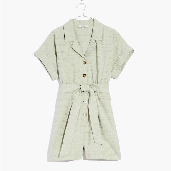 Madewell Light Green Short Sleeve Button-Up Romper - Picture 1 of 3